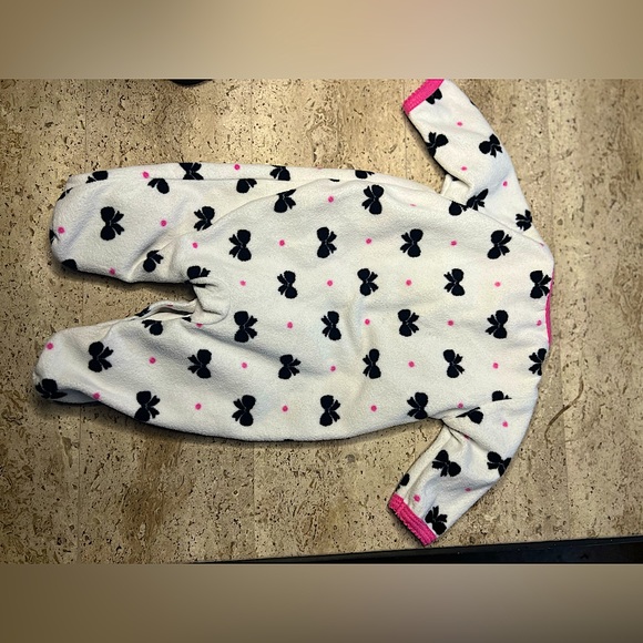 Newborn Bow Print Onesie Footies Pink Trim Long Sleeve Carters - Picture 6 of 7